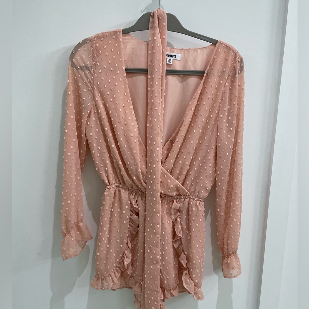 Pink polka dot romper size xs